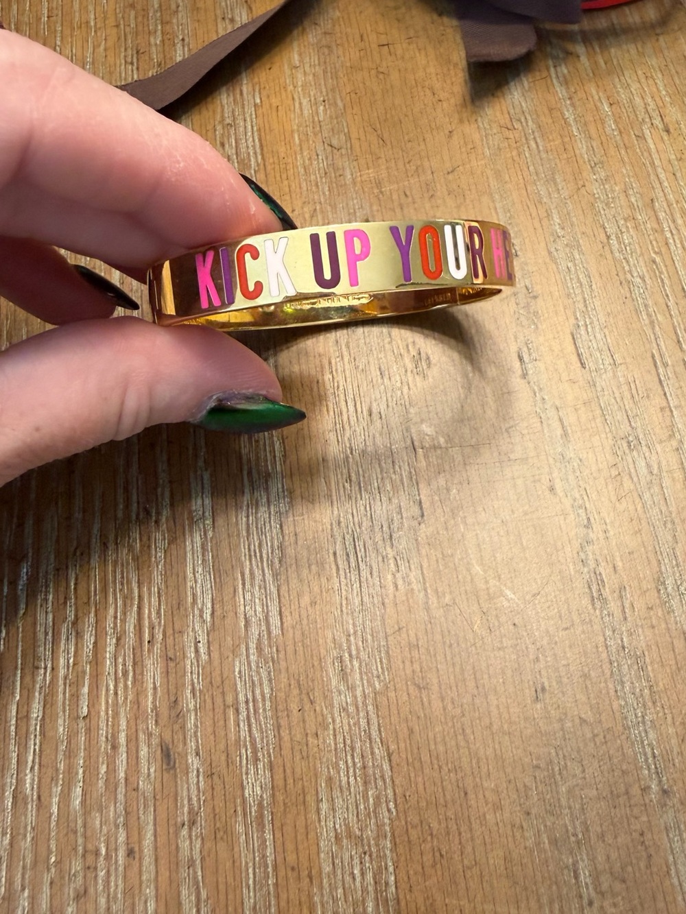 kate spade Gold Tone 'Kick Up Your Heels' Enamel Letter Bangle